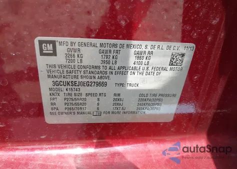 2014 Chevrolet Silverado 1500 1Lz from USA, damaged, VIN 3GCUKSEJ0EG279669